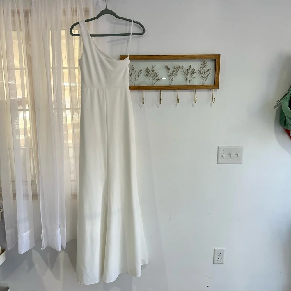 NEW Anthropologie BHLDN Hallie One Shoulder Stretch Crepe Maxi Gown In White - Picture 5 of 6